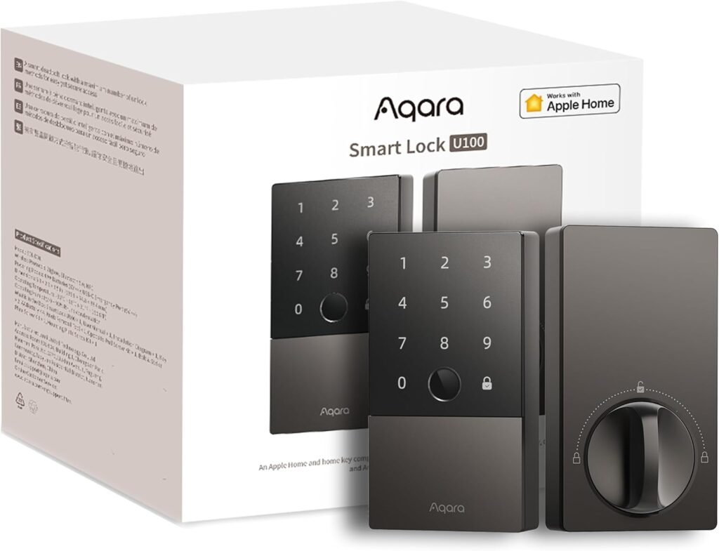 Aqara Smart Lock U100, Fingerprint Keyless Entry Door Lock with Apple Home Key, Touchscreen Keypad, Bluetooth Electronic Deadbolt, IP65 Weatherproof